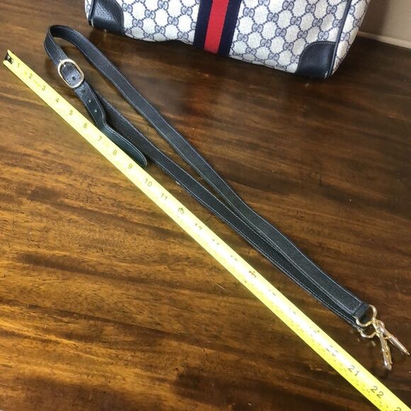 GUCCI GG Supreme Navy Leather Ophidia Sherry Line Coated Canvas Travel Work Bag - Picture 17 of 17